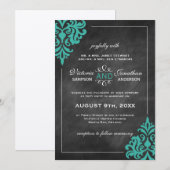 Invitations de Chalkboard Turquoise Mariage damass (Devant / Derrière)
