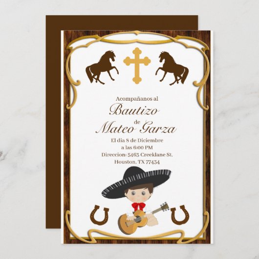 INVITATIONS DE CHARRO BAUTIZO (Devant / Derrière)