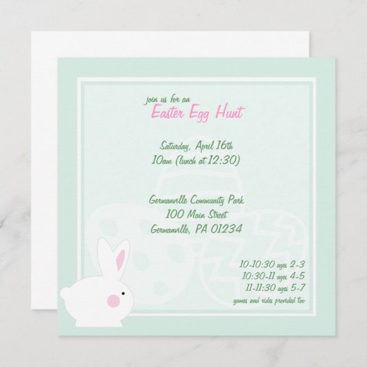 Invitations de chasse aux oeufs de Pâques Bunny (Devant / Derrière)