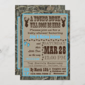 Invitations de chasse bleues de baby shower de (Devant / Derrière)