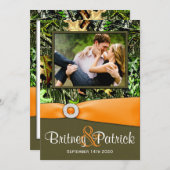 Invitations de chasse oranges de mariage de Camo (Devant / Derrière)