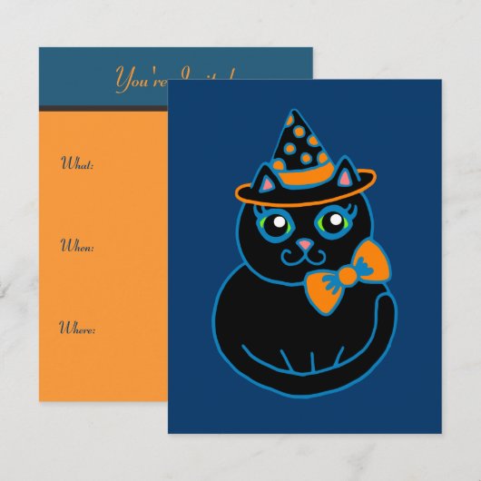 Invitations de chats d'Halloween (Devant / Derrière)