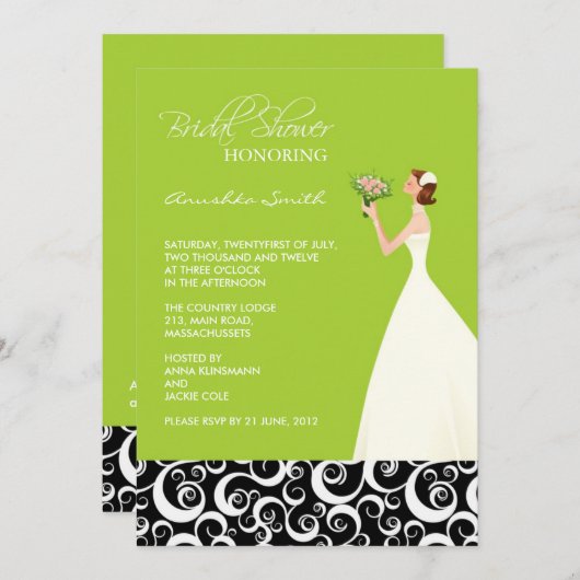 Invitations de chaux et de douche nuptiale noire (Devant / Derrière)