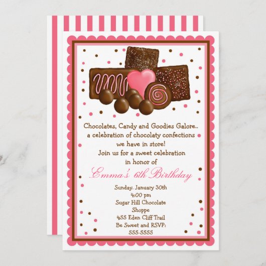 Invitations De Chocolat Sweet Shop (Devant / Derrière)