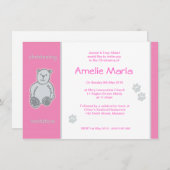 Invitations de Christening d'Ours Roses Teddy (Devant / Derrière)