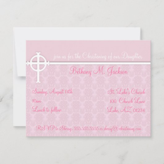 Invitations de Christening PInk (Devant)