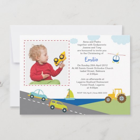 Invitations de Christening Transport (Devant)
