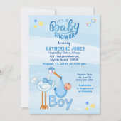 Invitations de cigognes et bébé garçon douche (Devant)
