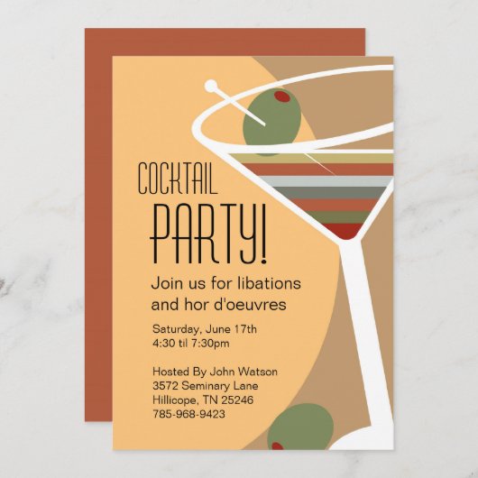 Invitations de cocktail de Martini (Devant / Derrière)