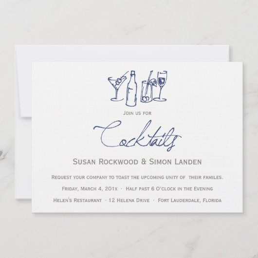Invitations de cocktails Mariages| Bleu (Devant)
