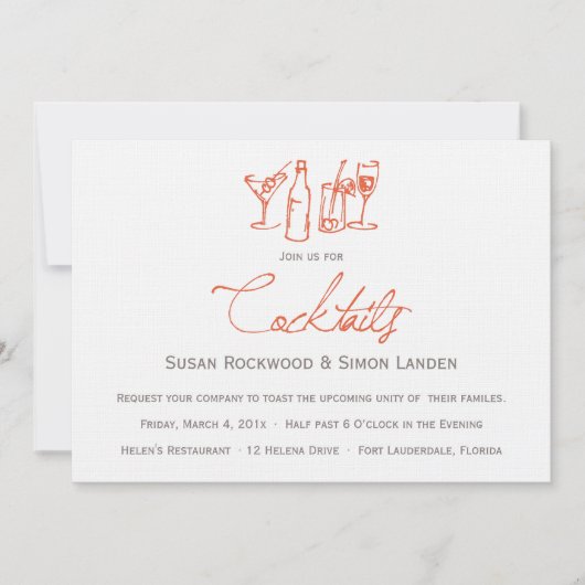 Invitations de cocktails mariages | Orange (Devant)