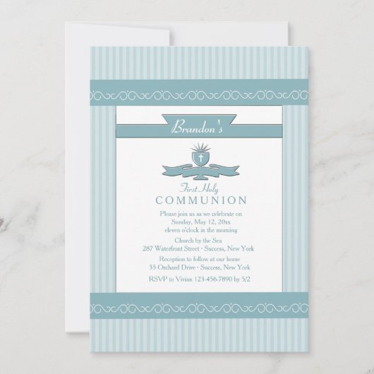 Invitations de communion bleue (Devant)