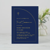 Invitations de communion Marine Blue & Real Gold (Debout devant)