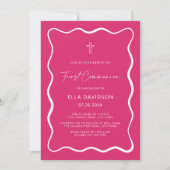 Invitations de communion rose vif (Devant)