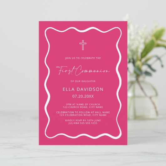 Invitations de communion rose vif (Debout devant)