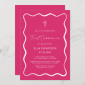 Invitations de communion rose vif (Devant / Derrière)