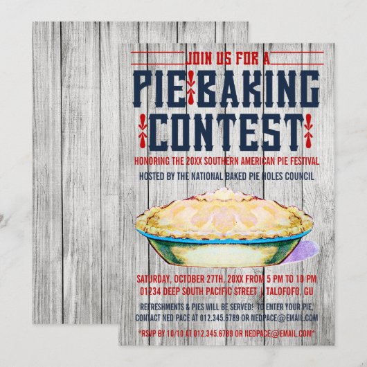 Invitations de concours de cuisson de tarte (Devant / Derrière)