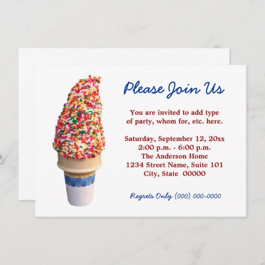 Invitations de cônes de crème glacée (Devant / Derrière)