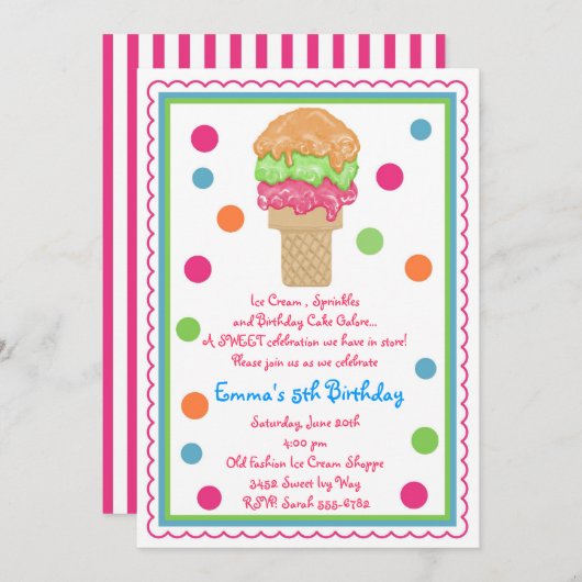 Invitations de cônes de glace (Devant / Derrière)