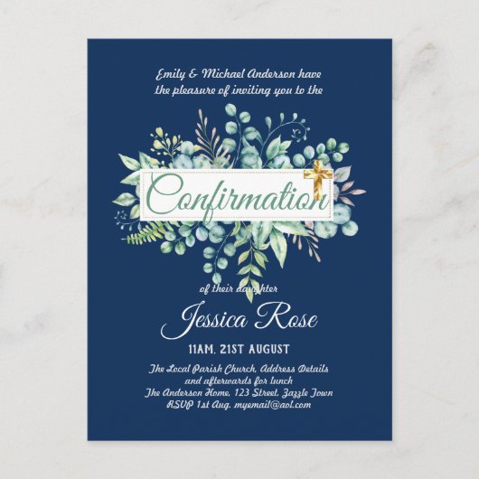 Invitations de confirmation Eucalyptus Greenery Bu (Devant)