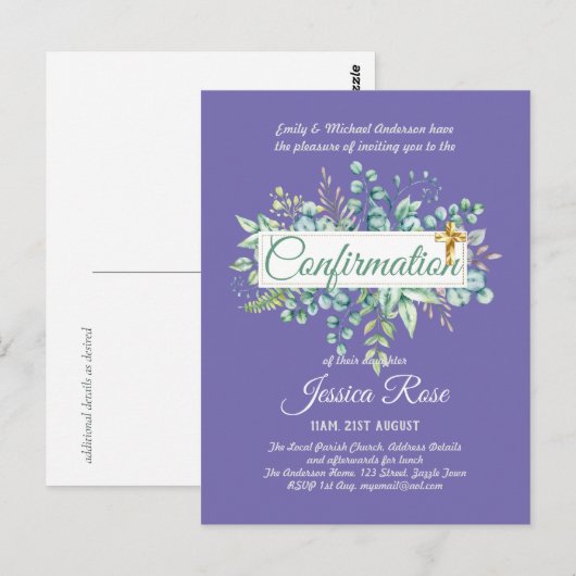 Invitations de confirmation Eucalyptus Greenery Bu (Devant / Derrière)