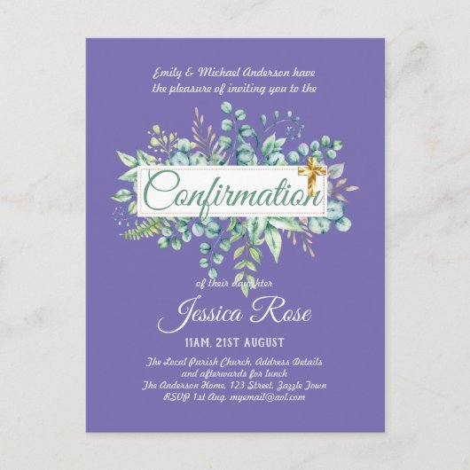 Invitations de confirmation Eucalyptus Greenery Bu (Devant)