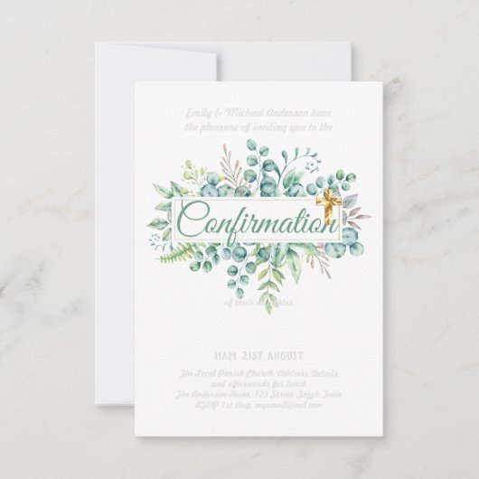 Invitations de confirmation Eucalyptus Greenery Bu (Devant)