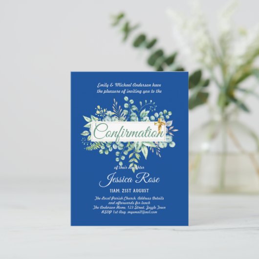 Invitations de confirmation Eucalyptus Greenery Bu (Debout devant)