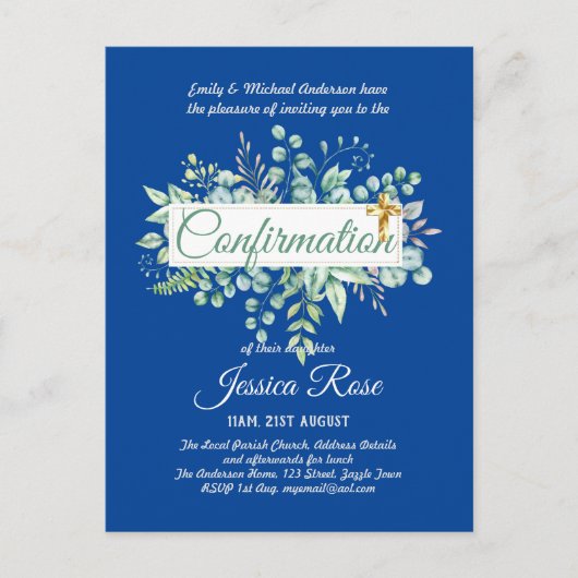 Invitations de confirmation Eucalyptus Greenery Bu (Devant)