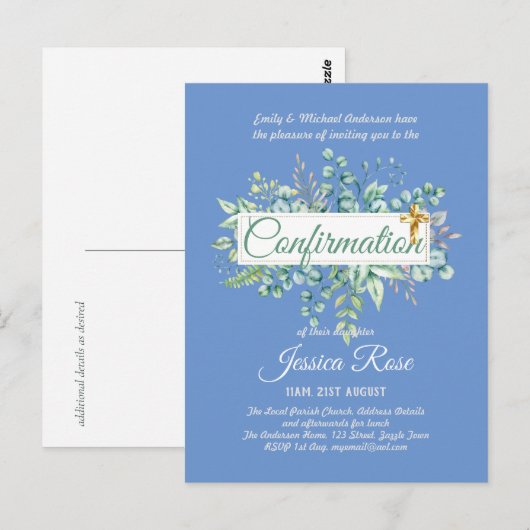 Invitations de confirmation Eucalyptus Greenery Bu (Devant / Derrière)