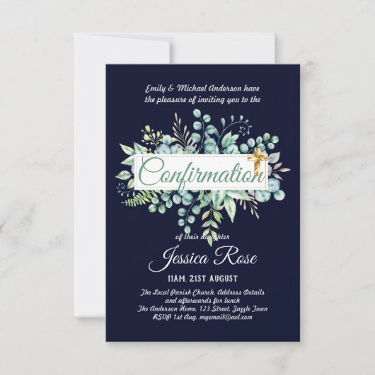 Invitations de confirmation Eucalyptus Greenery Bu (Devant)
