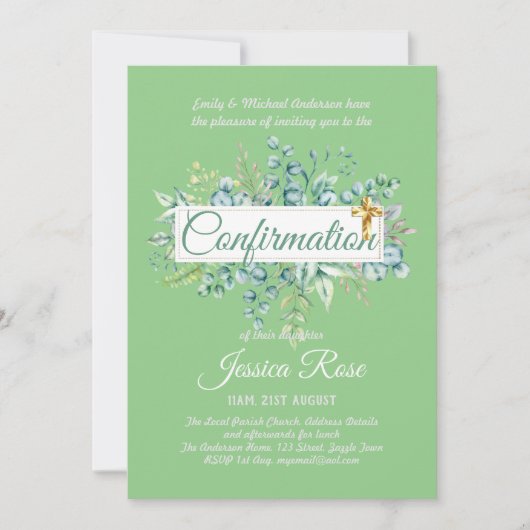 Invitations de confirmation Eucalyptus Greenery Bu (Devant)