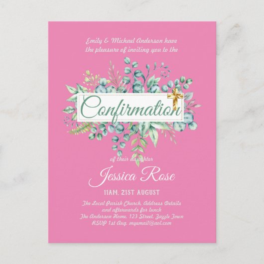 Invitations de confirmation Eucalyptus Greenery Bu (Devant)