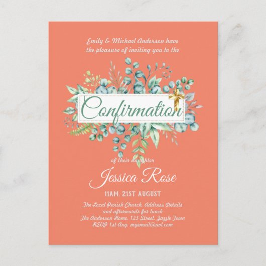 Invitations de confirmation Eucalyptus Greenery Bu (Devant)