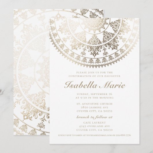 Invitations de confirmation | Mandala Gold Foil (Devant / Derrière)