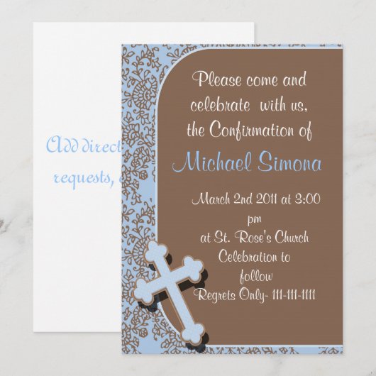 Invitations de confirmation pour des garçons (Devant / Derrière)