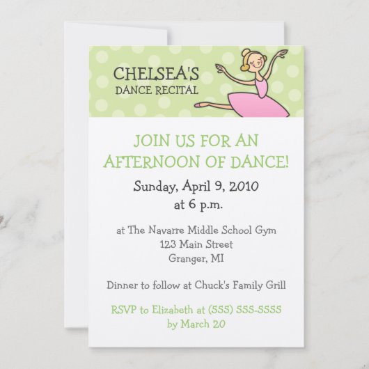 Invitations de considérant de danse (Devant)