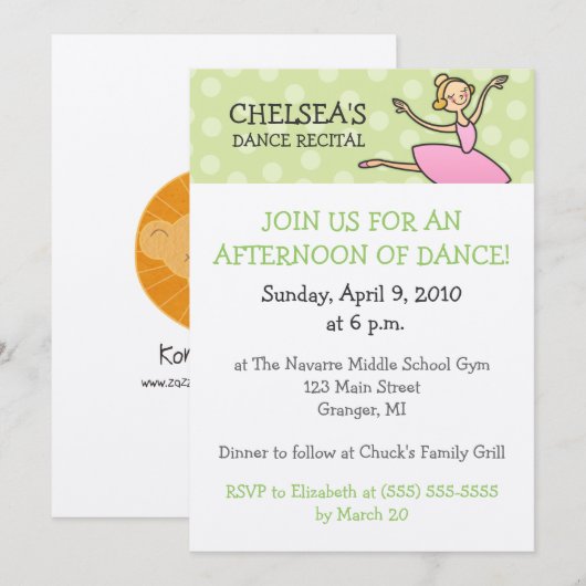 Invitations de considérant de danse (Devant / Derrière)