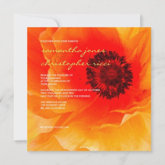 Invitations de coquelicot orange/mariage (Dos)