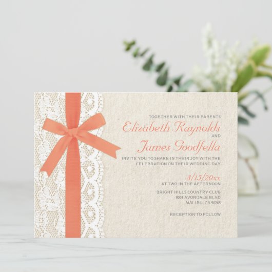 Invitations de corail de mariage d'arc et de (Debout devant)
