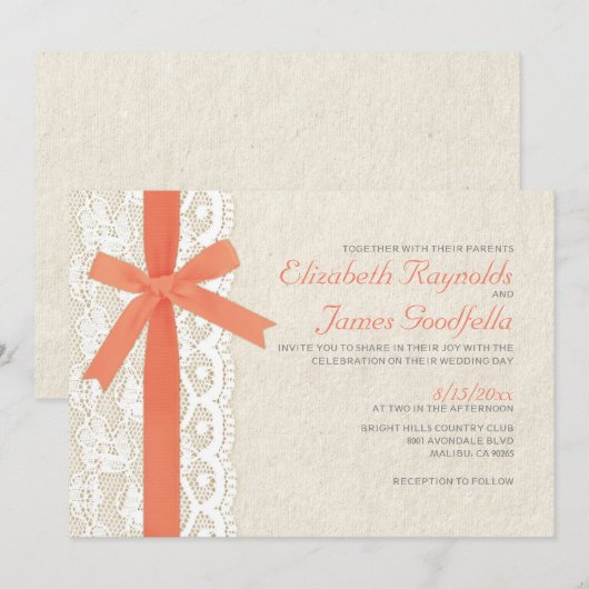 Invitations de corail de mariage d'arc et de (Devant / Derrière)