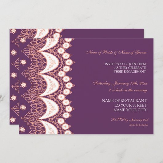 Invitations de corail de partie de fiançailles de (Devant / Derrière)