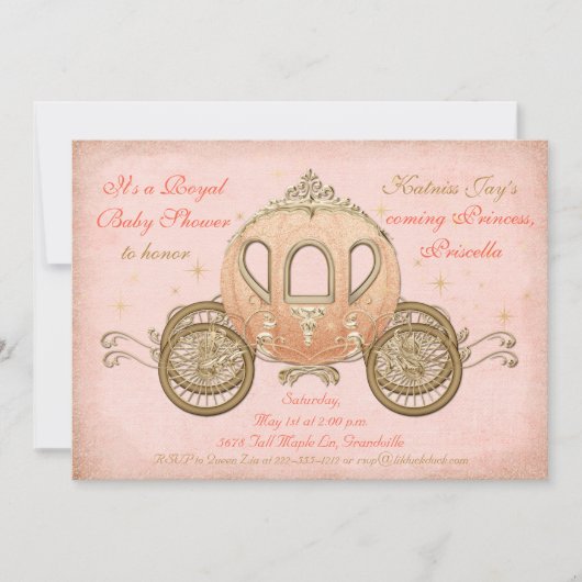 Invitations de corail de princesse baby shower de (Devant)