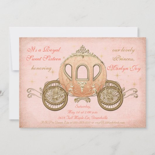 Invitations de corail de princesse Sweet 16 de (Devant)