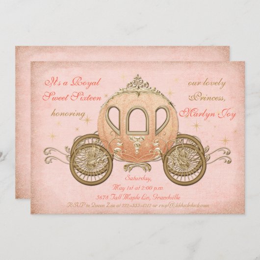 Invitations de corail de princesse Sweet 16 de (Devant / Derrière)