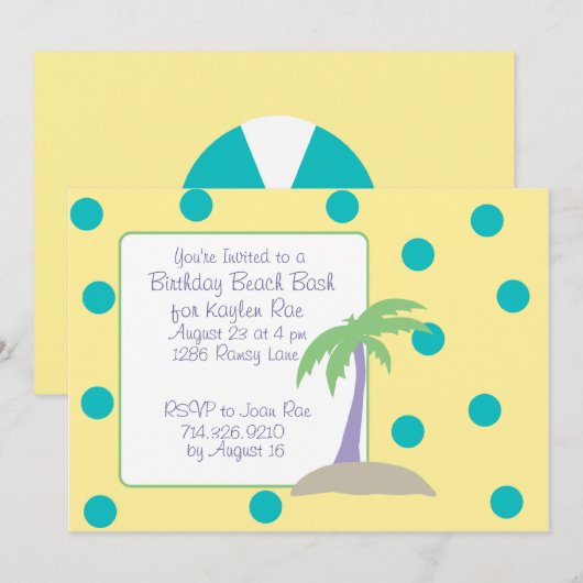 Invitations de coup de plage d'anniversaire (Devant / Derrière)