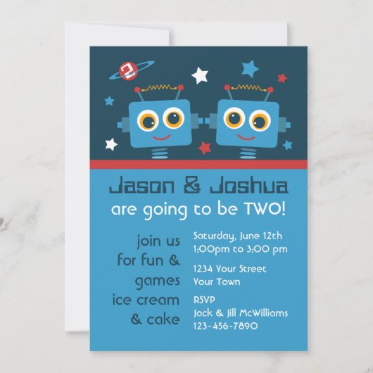 Invitations de coutume d'anniversaire de jumeaux (Devant)