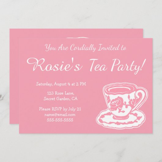 Invitations de coutume de tasse de thé de rose de (Devant / Derrière)