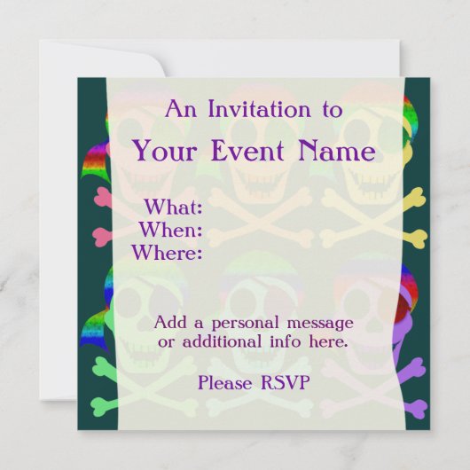 Invitations de crânes de pirates arc-en-ciel (Dos)