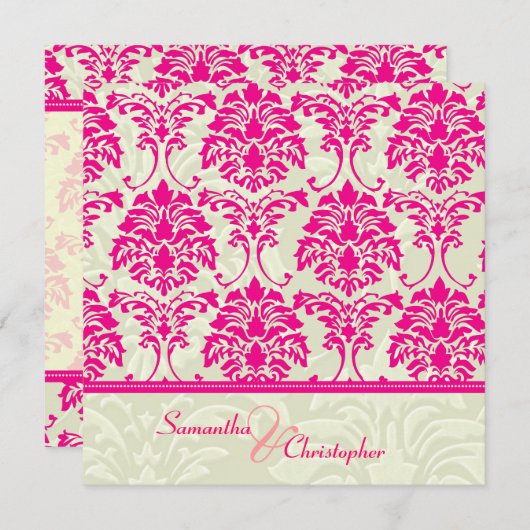 Invitations de damas roses chaudes/mariage damassé (Devant / Derrière)